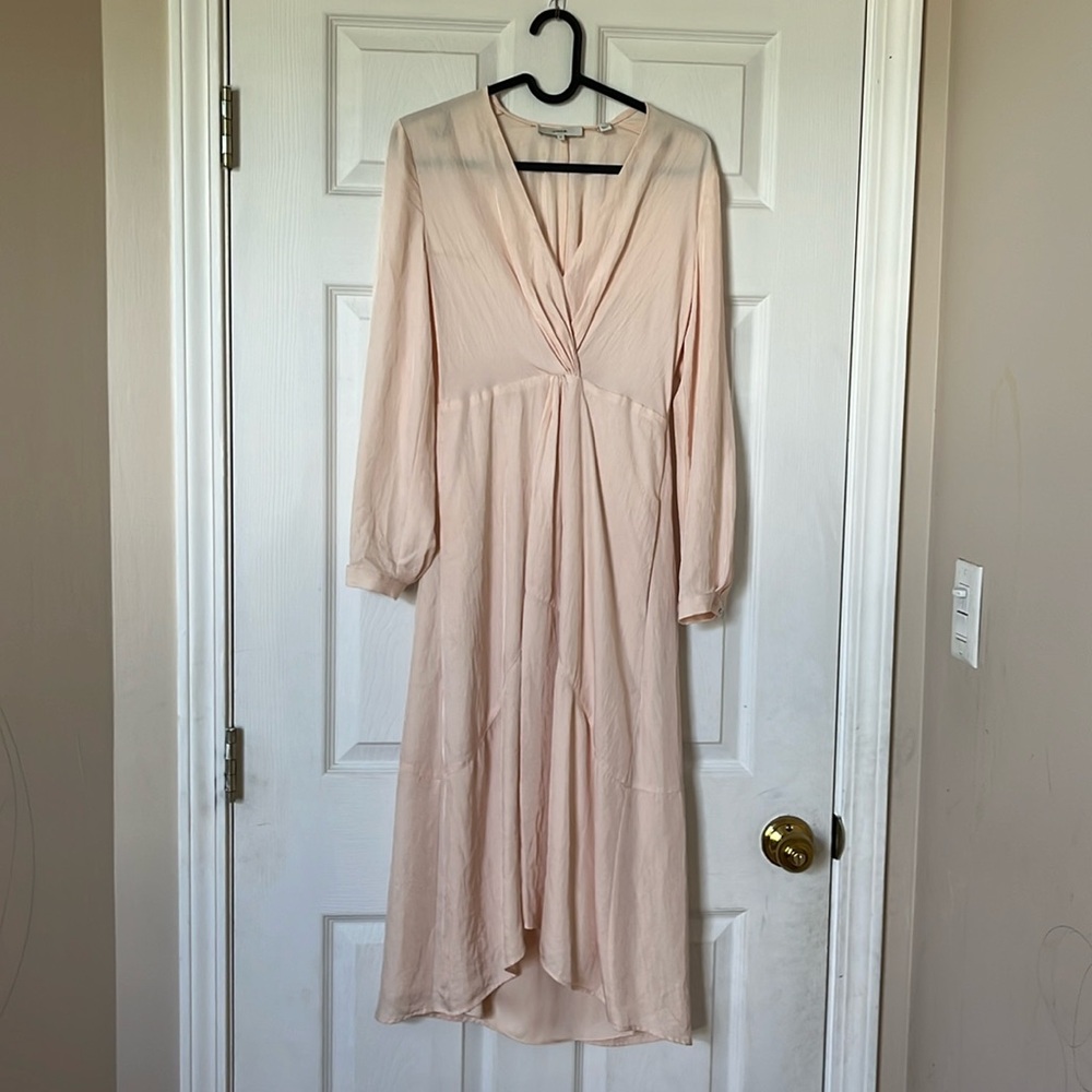 VINCE Nude Pink / Beige Liquid Long Sleeve knot Dress 0
